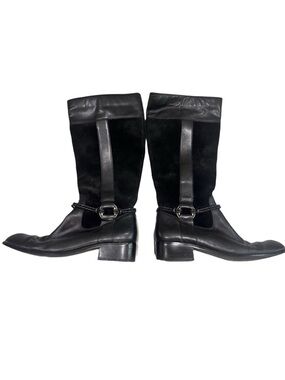 Coldwater Creek Black Leather & Suede Mid-Calf Boots Riding Boots 8